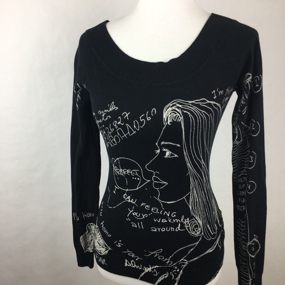 Desigual Tops - Desigual Black White Pattern Knit Top